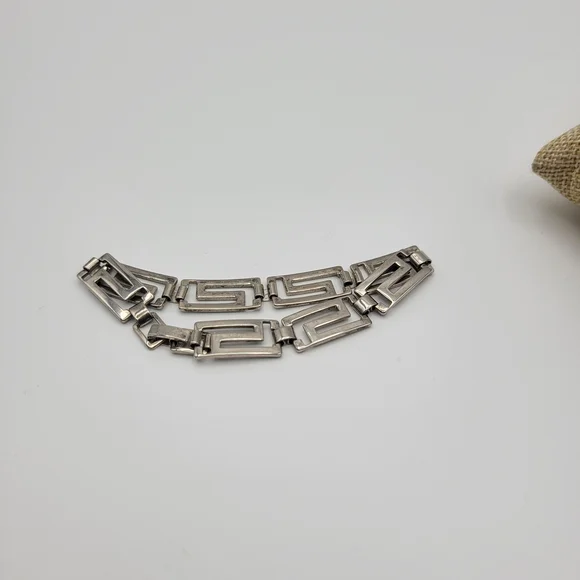 Sterling Silver Greek Key Meander Link Bracelet 7.75” – Classic Vintage Style - Picture 6 of 8